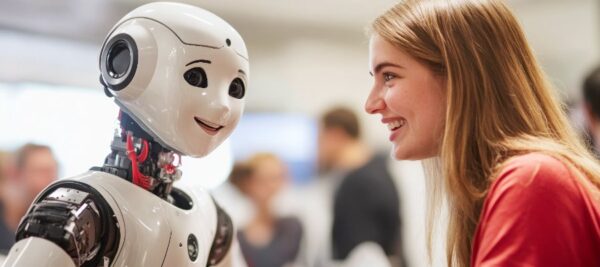 KI Robot Auge in Auge mit einem Menschen (Bild: Freepik)